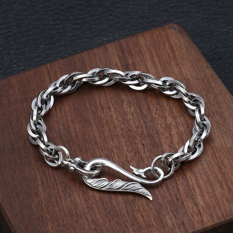 S925 sterling silver jewelry stylish thai silver retroelegantsense of design eagle hook buckle bracelet for men and women