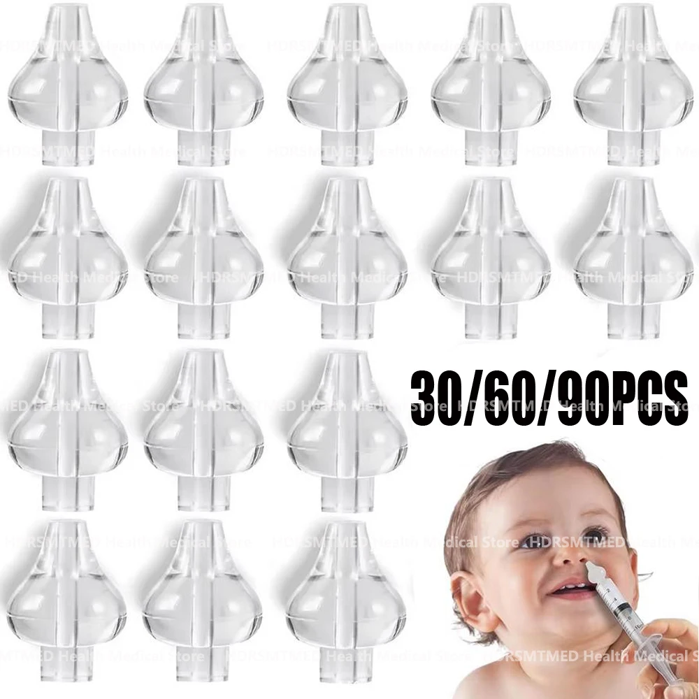 30/60/90Pcs Reusable Soft Tip Nasal Syringe Caps Ear Wash and Nasal Rinse for Adults & Children Nose and Ear Cleaning Tool