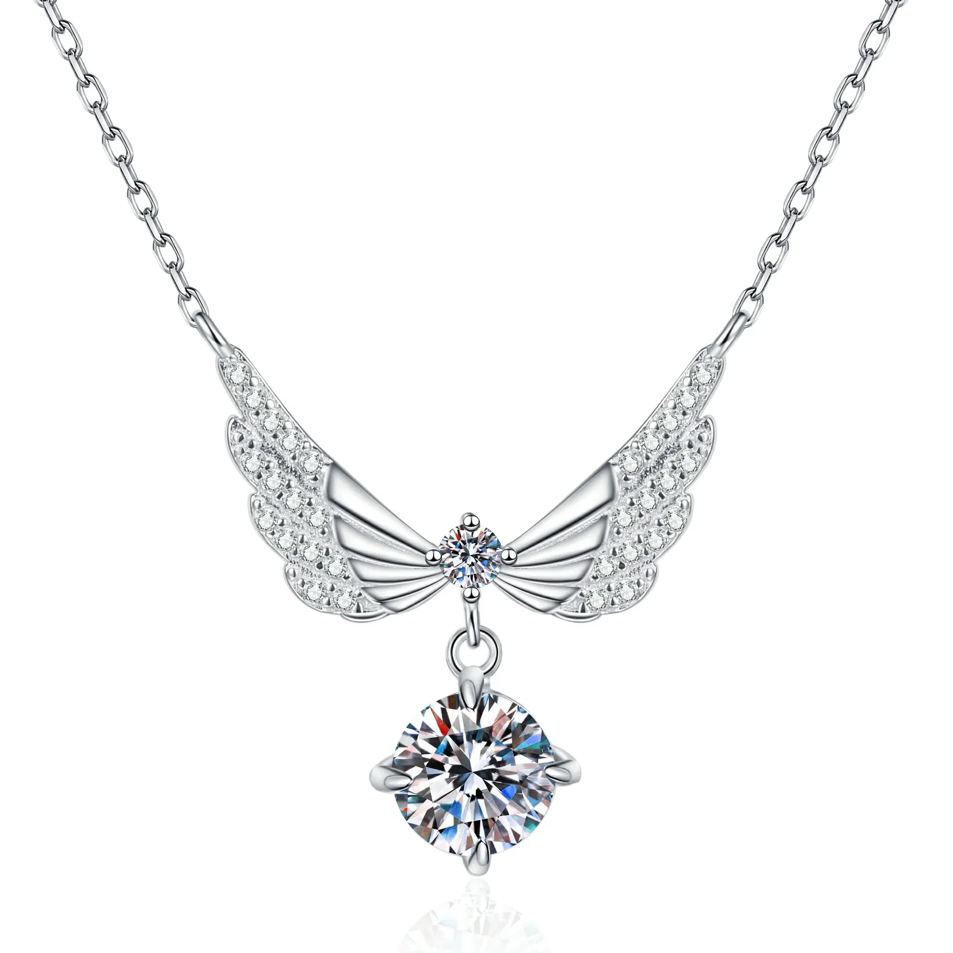 Серебряное колье S925 с элегантным темпераментом, цепочка на ключицу с крыльями ангела, ожерелье из муассанита одного карата, свадебные украшения Серебряное колье S925 с элегантным темпераментом, цепочка на ключицу с крыльями ангела, ожерелье из муассанита одного карата, свадебные украшения
