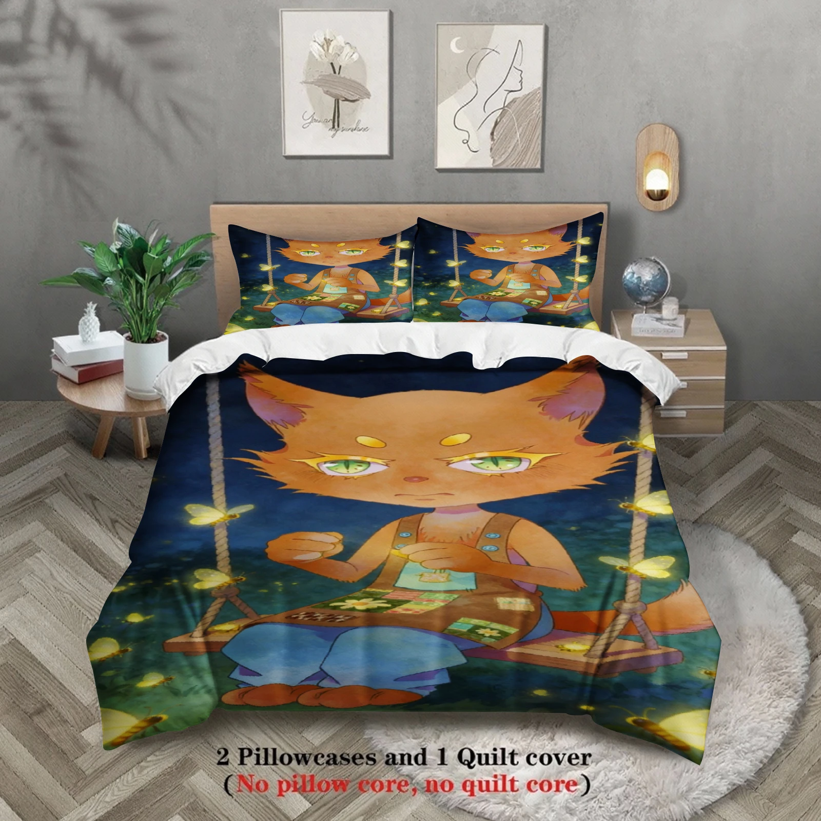 Softville Cozy Town Cute Fern the Quilt Fox Bedding Set With Duvet Cover & Pillowcase For Children's Bedroom Decor
