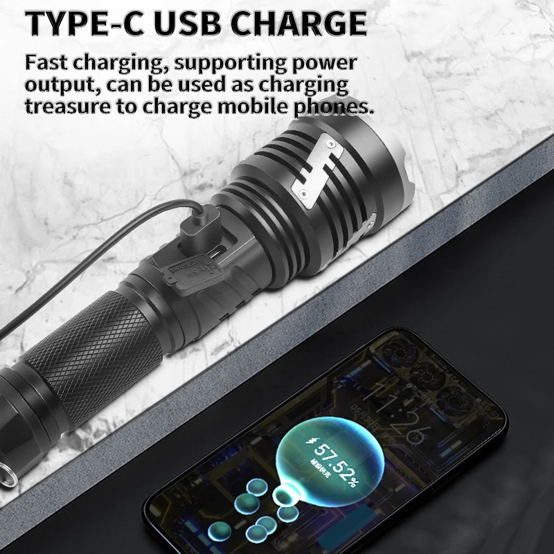 XHP360 مصباح يدوي قوي للغاية LED ضوء العمل مصباح LED قابل لإعادة الشحن 9900000000LM مقاوم للماء الشعلة أضواء خارجية للتخييم