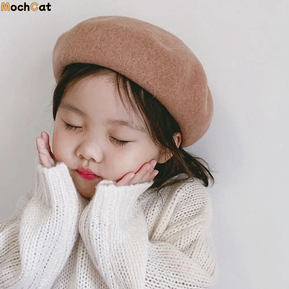 

Painter Hat Korean Style Hat Woolen Candy Color Kids Caps Solid Color Children's Caps Baby Wool Hat Girl Beret Children's Beret