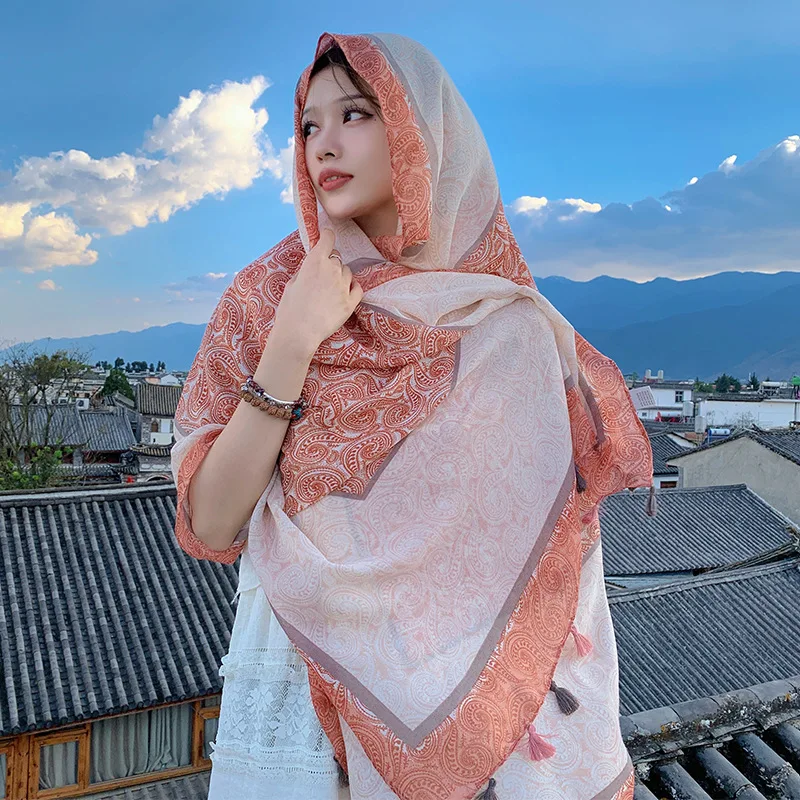 

Summer Fashion Retro Cashew Orange Rice Scarf Sunshade Sunscreen Play Beach Towel Trend Comfortable Breathable Big Shawl