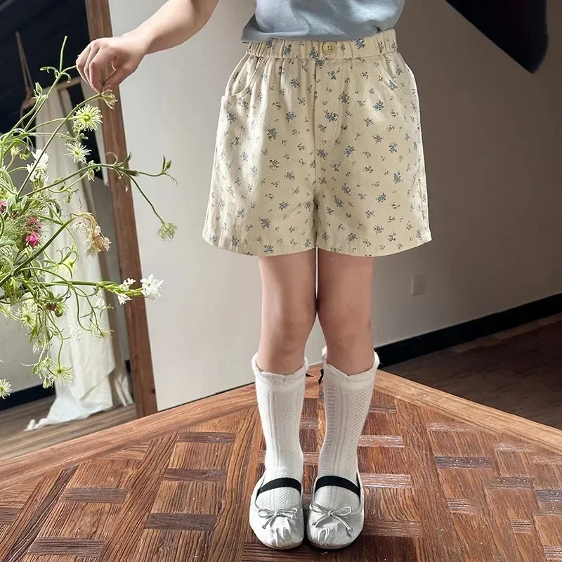 Kinder Kleidung 2024, Sommer Neue Modische Baby Mädchen Koreanischen Stil Frische Süße Blumen Modische Mädchen Süße Nette Shorts