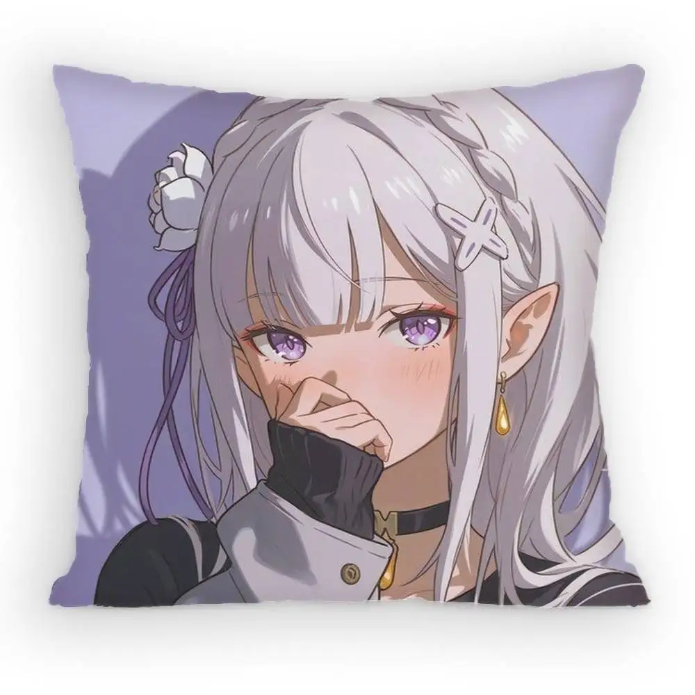 re zero infinity Emilia Cute Anime G-Girl Pillow Case Sofa Living Room BedroomHeadboard Backrest Cushion Square Cushion Nap Time