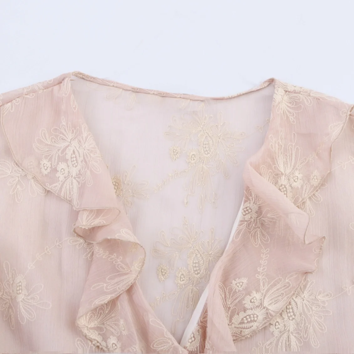 

JNLEAOG Women's Faionable Embroidered Layered Decorative Top Spring 2025 Polyester V-ne ort Sve Loose Fit Color