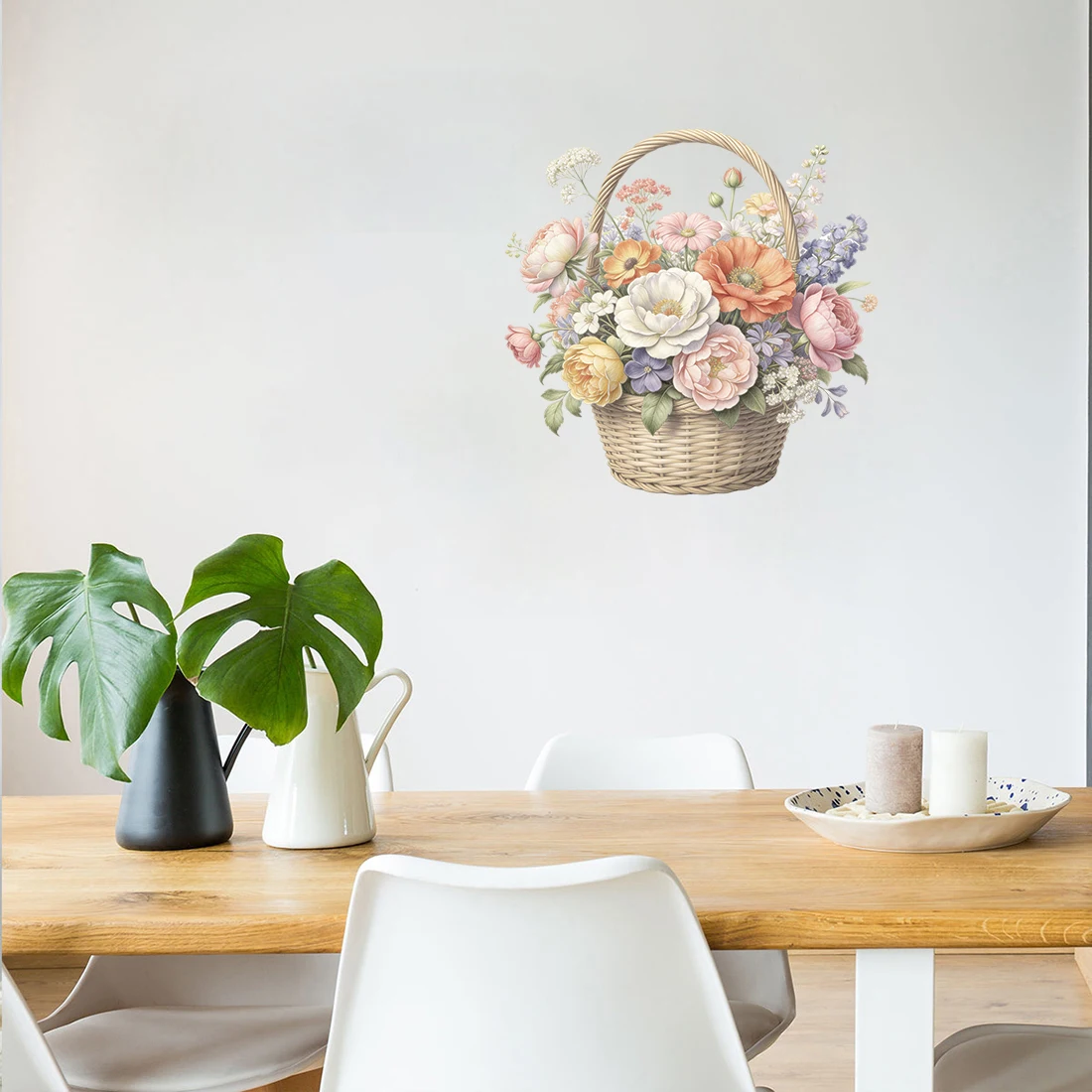 Three Ratels CEE146 Beautiful watercolor rose basket wall stickers for home decoration