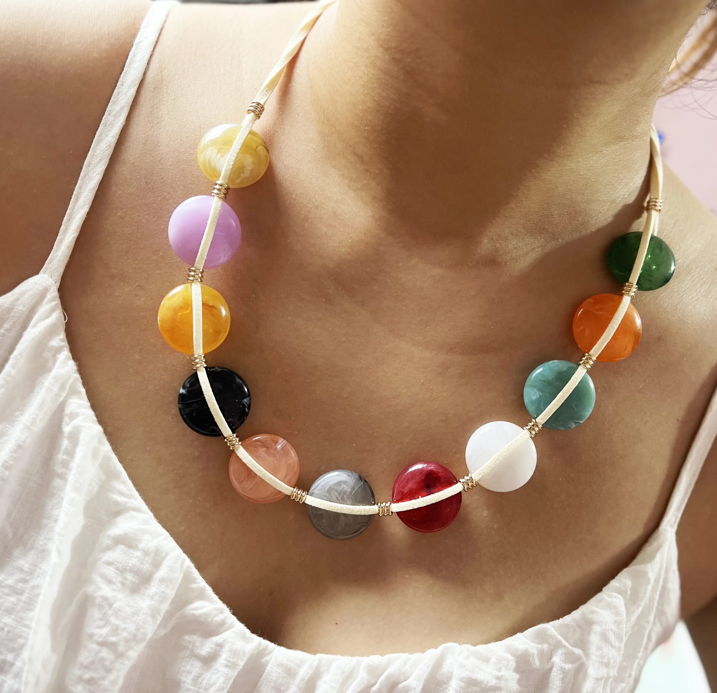 Trendy Colorful Resin Necklace For Women Party Daily Jewelry Rope Acrylic Bead Pendant Choker