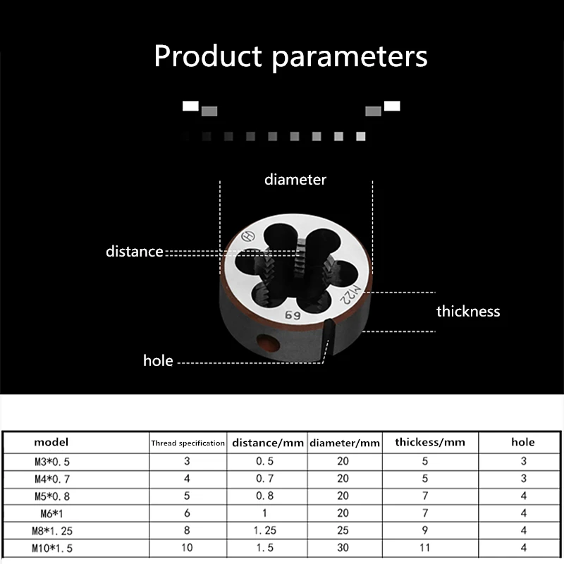 6pcs Thread Round Die Set Metric Right Hand Tapping thread threading tool Mold Machining M3-M10 Machine Plug Tap Die