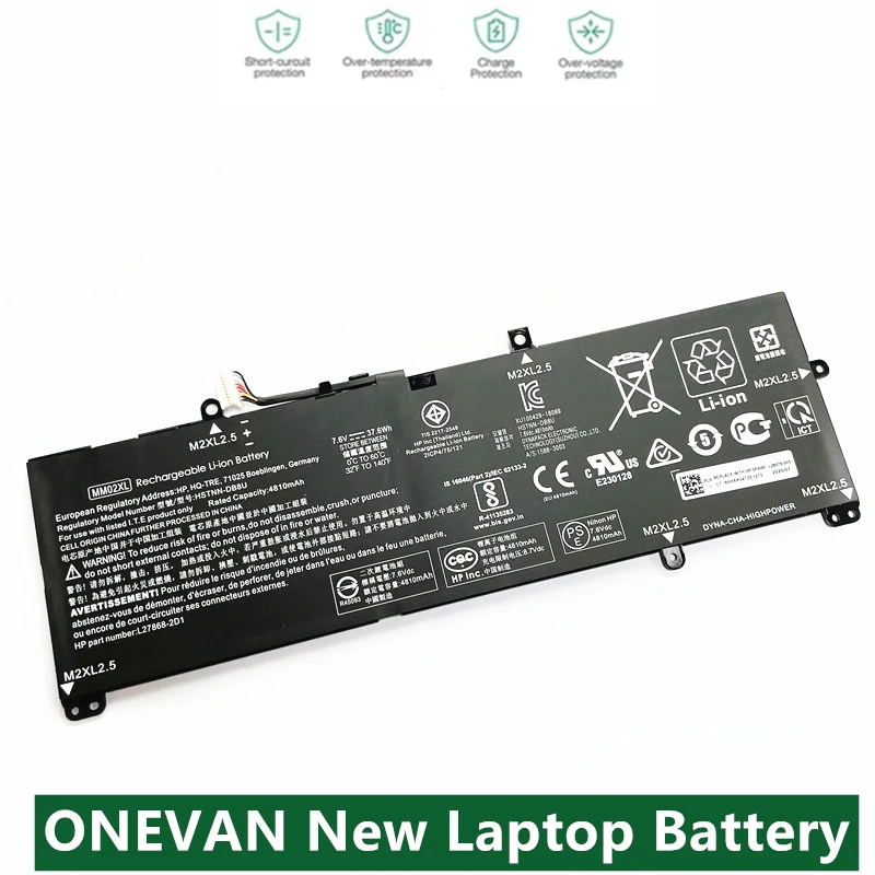 

ONEVAN 7.6V 37.6WH New MM02XL Laptop Battery For HP TPN-Q214 13-an0000TU HSTNN-IB8Q HSTNN-DB8U L28076-005 L27868-1C1 L27868-2D1