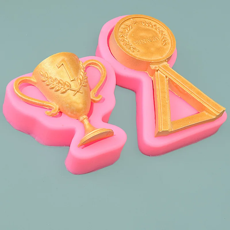 Aomily Champion Trophy Medal Shaped Silicone Birthday Chocolate Cookies Cake Mold Soap Candy Fondant Chocolate Kitchen Mould