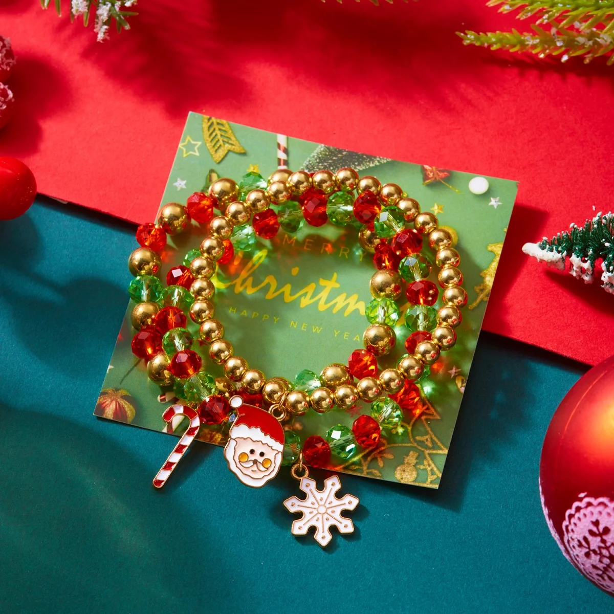 Weihnachten Urlaub Kristall Perlen Armband Strass Santa Claus Weihnachten Baum Schneeflocke Cane Multi-Schicht Armreif Für Frauen Männer Geschenk