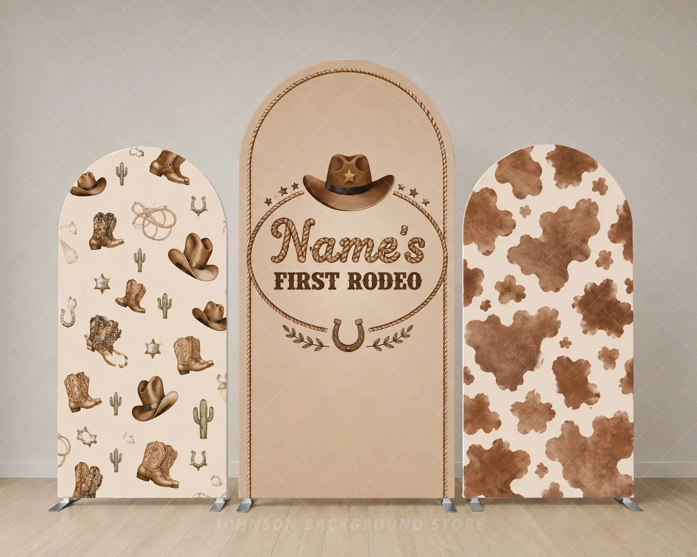 Custom First Rodeo leaf Arch Backdrop Cover Cowboy Western Baby Shower Party background