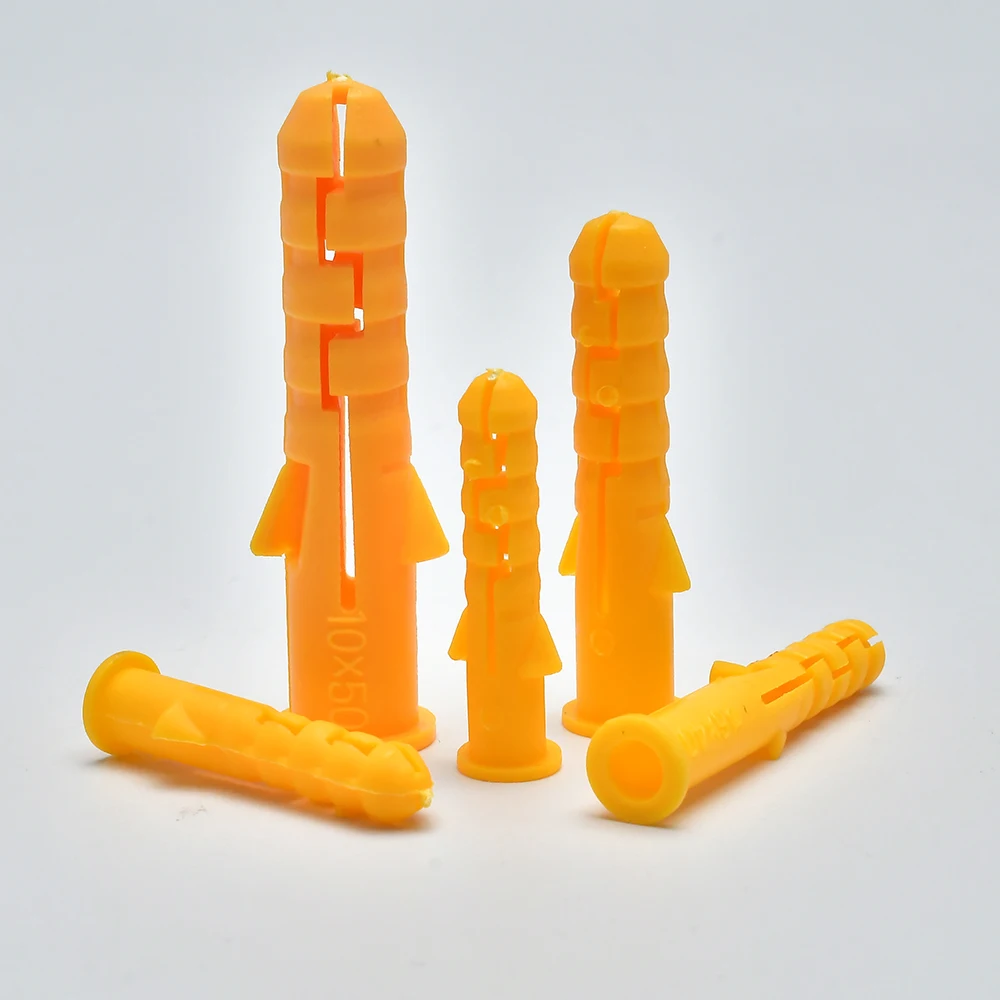 M6 M8 M10 20pcs-100pcs Yellow Plastic Expansion Pipe Tube Rubber Plug Wall Plugs Plastic Ribbed Anchor for Self-tapping Screws
