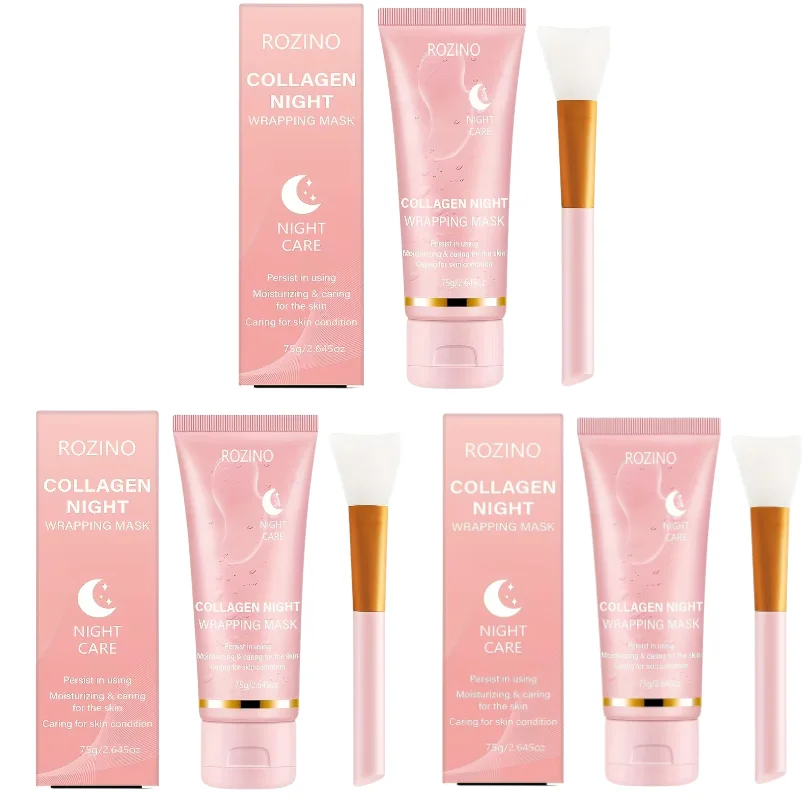 Collageen Intensief Hydraterend Nachtmasker (Peel-Off) 75g, Inclusief Gratis Maskerborsteltje, Geltextuur Is Gemakkelijk Te Absorberen, Hydrateert Diepgaand, Verlicht Direct Droogheid Met Eén Beweging