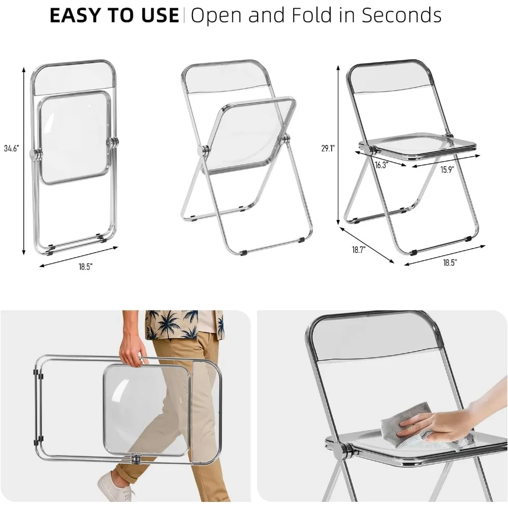 Clear Acrylic Folding Chairs Set of 12, Elegant Modern Design with Metal Frame, Portable Comfortable Transparent Plastic Chairs