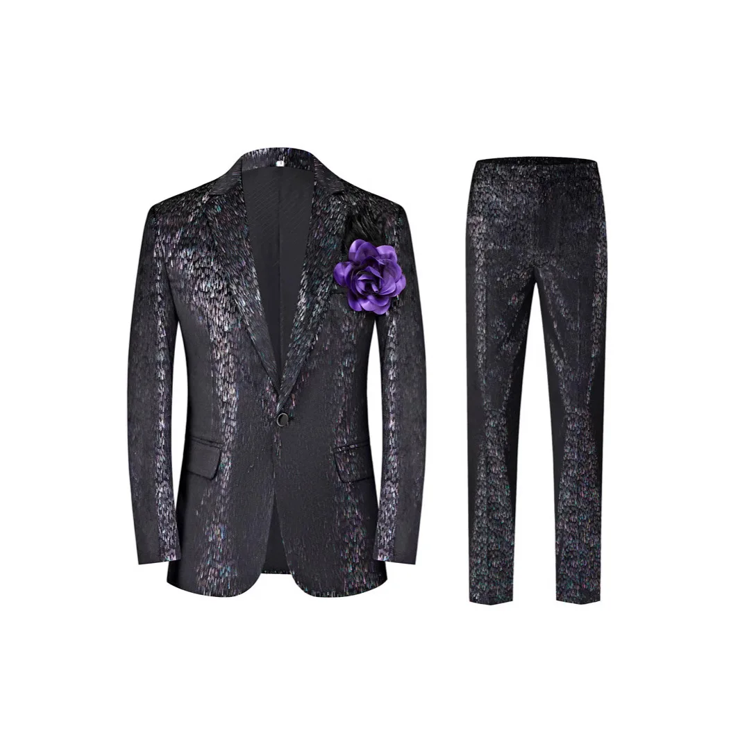 

Suits for Men Cultivation Black Velveteen Meteor Vogue Gown Suit Stage Perform Suits Compere Catwalk Suit