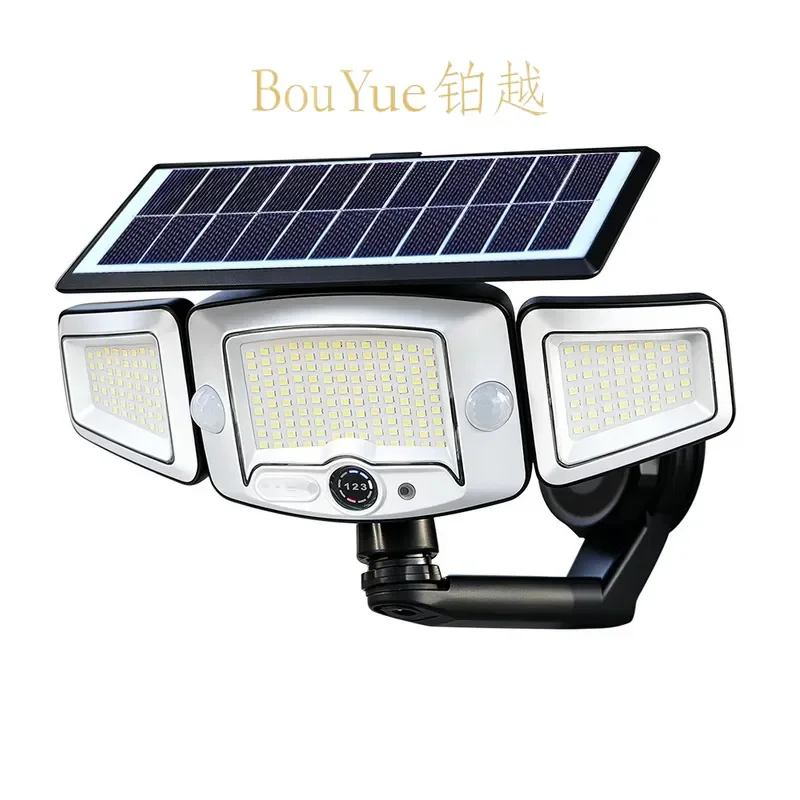 Solar Magnetic Three Head Light Outdoor Remote Control Motion Sensor Street Lamp Villa Yard Garden Wall Lighting Waterproof