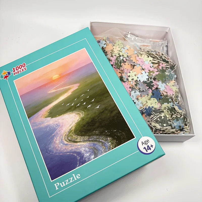 

1000 Pieces Jigsaw Puzzle Distant Sunset Landscape 70x50cm 27.56x19.69In Adult Puzzle Lovers White Cardboard 2.2mm Thick
