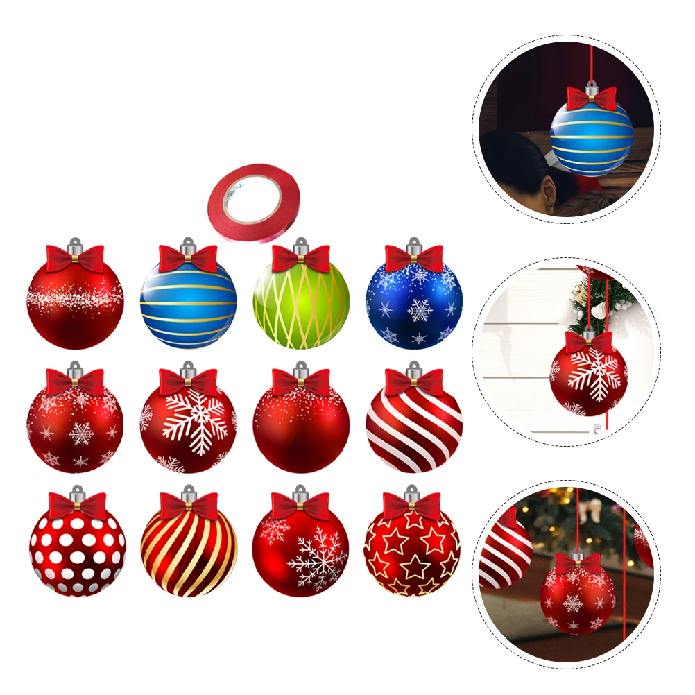 

30M Red Ribbon Christmas Balls Set Xmas Tree Hanging Decorative Ball Ornaments Store Decoration Pvc Reusable