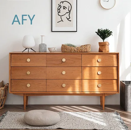 Cherry Wood 9-Drawer Chest of Drawers for Living Room Bedroom Home Use Minimalist Modern Nordic Japanese Style Wall Mounted