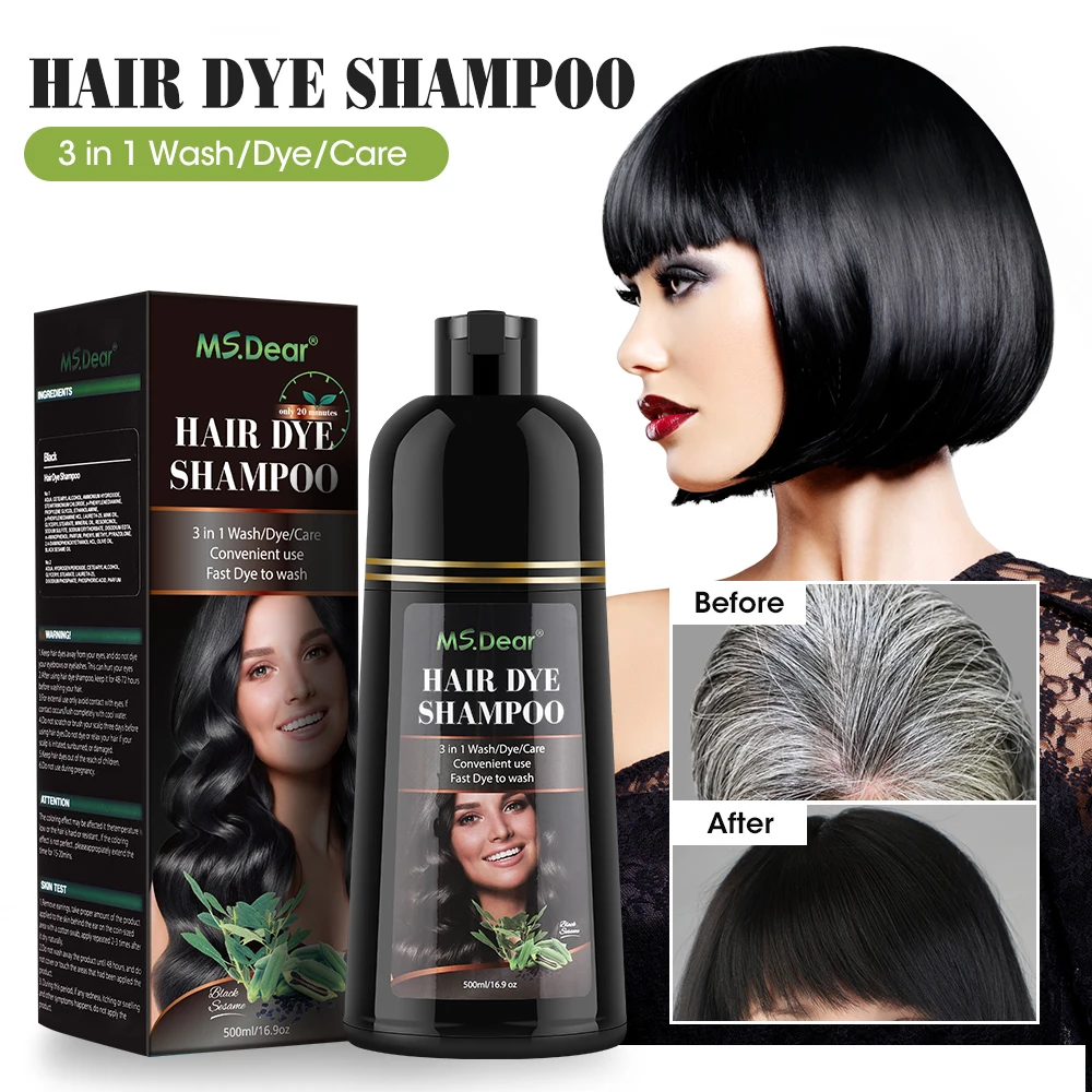 

500ml Instant Black Dye Shampoo Black Brown Hair Coloring Natural Herbal Ginseng Hair Repair Shampoo Grey White Hair Dyed Black