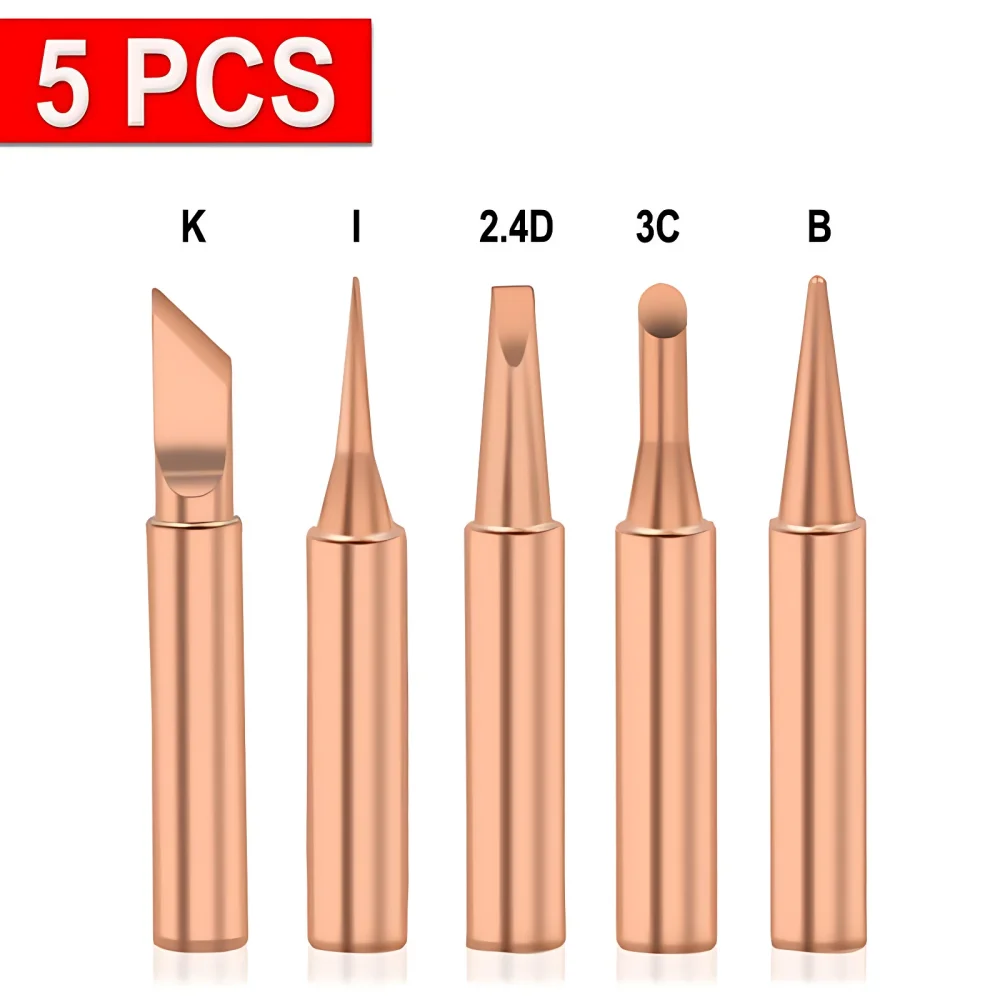 Kit di punte per saldatore da 5 pezzi 900M all\'interno di punte per saldatore sostituibili in rame nudo caldo strumento per testa di saldatura senza