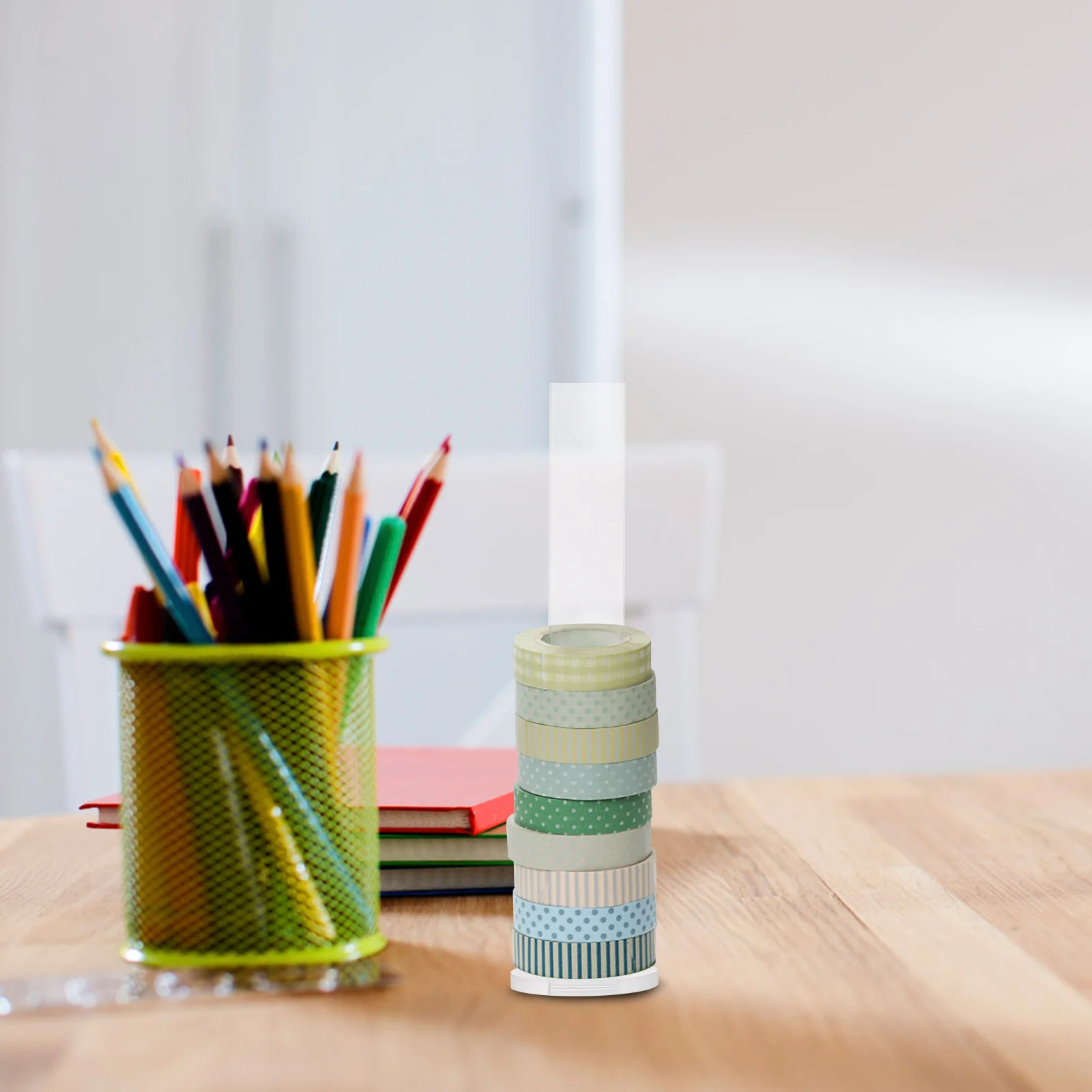 2 مجموعة 2 مجموعات حامل شريط أكريليك واضح دائم تخزين حامل لشريط اشي لاصق لفات منظم سطح المكتب إمدادات المكاتب المنزلية