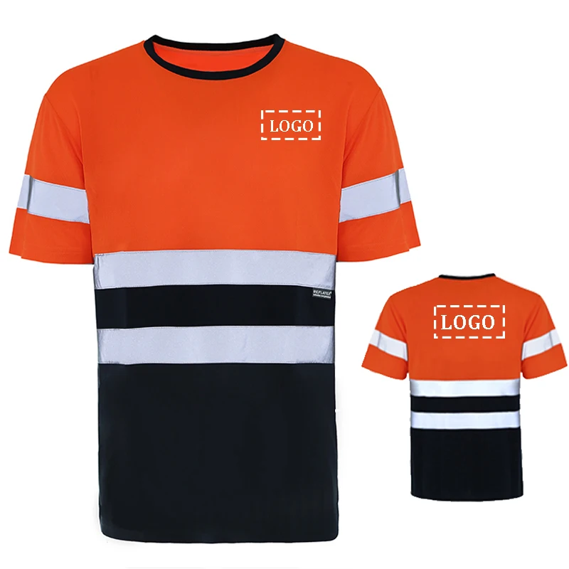 Logo Custom Hi Vis T Shirt Reflective Safety Lime Orange Short Sleeve High Visibility O-Neck Shirt Two Tone Workwear