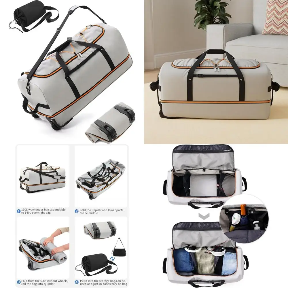 حقيبة واق من المطر قابلة للتوسيع من 110 لتر إلى 140 لتر مع عجلات مضمنة، حقيبة سفر قابلة للتحويل في عطلة نهاية الأسبوع، نظام سلك بنجي، سعة كبيرة #1