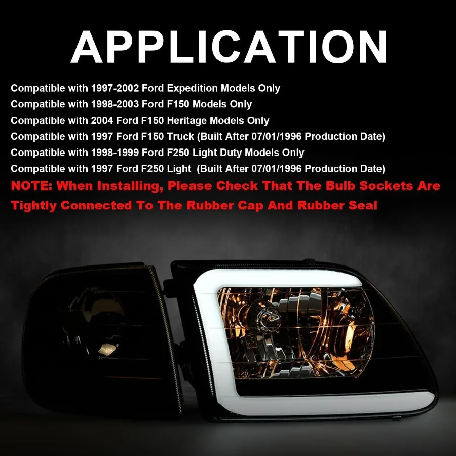 مجموعة مصابيح أمامية LED DRL مع أضواء وقوف السيارات الزاوية لـ 19972003 F150 2004 F150 Heritage 19981999 F250 19972002 Expedition C #3