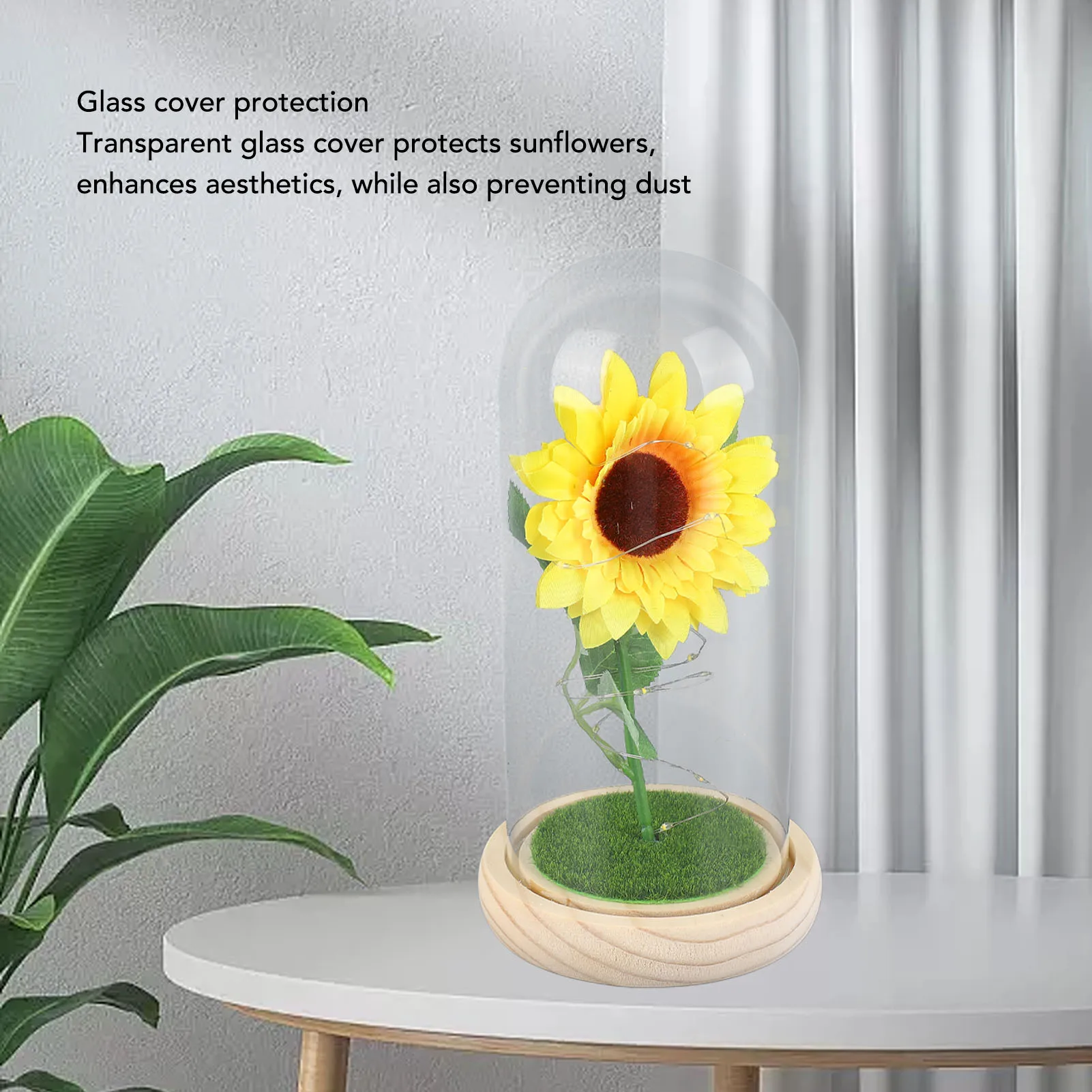 Simulation Sunflower Glass Cover Decoration Luminous LED Artificial Eternal Sunflower Glass Dome Night Light For Women