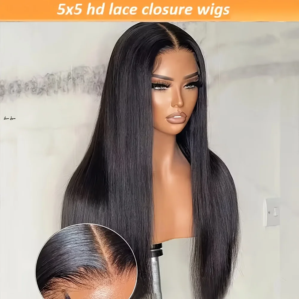 Perruques sans colle prêtes à porter, densité 200 %, en cheveux humains, avec fermetures en dentelle HD 5x5 pré-épilées et pré-coupées