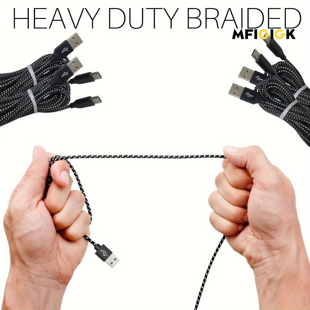 MFIGlGK [شاحن سريع] 5 قطع كابلات USB C من النوع C |   شاحن سريع، كابل بيانات 10 أقدام |   كابل شاحن سريع USB من النوع C
