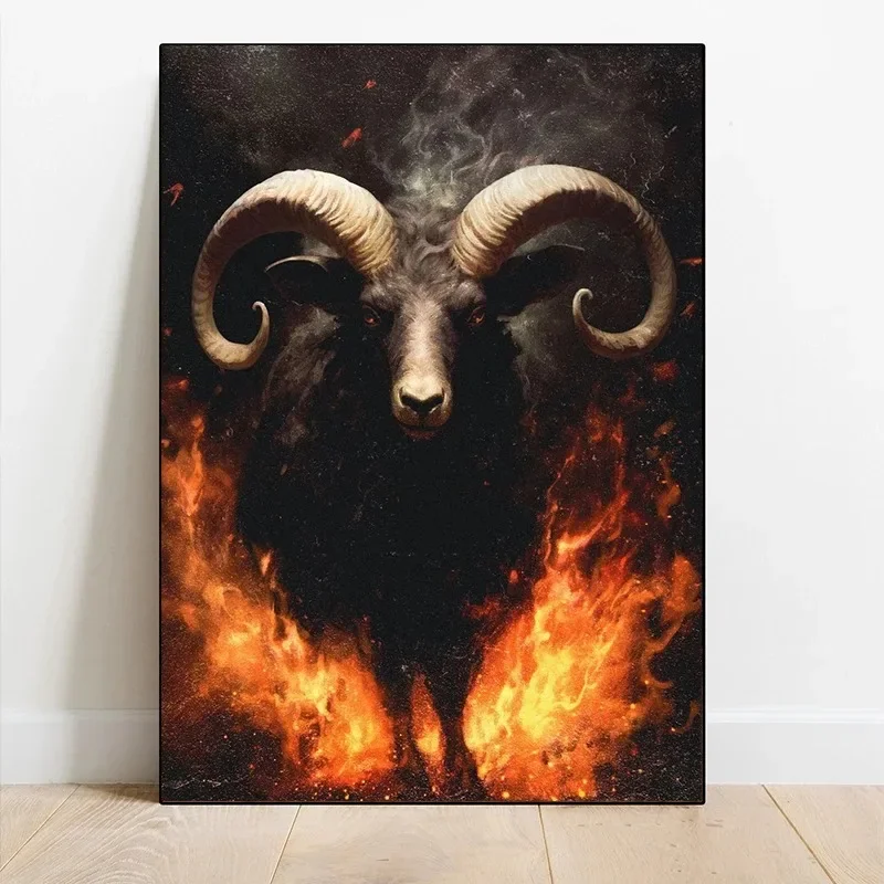 Canvas Painting Wall Art Picture Black White Skull Demon Figure Posters and Prints Demon Goat In Chains Crows Living Room Decor