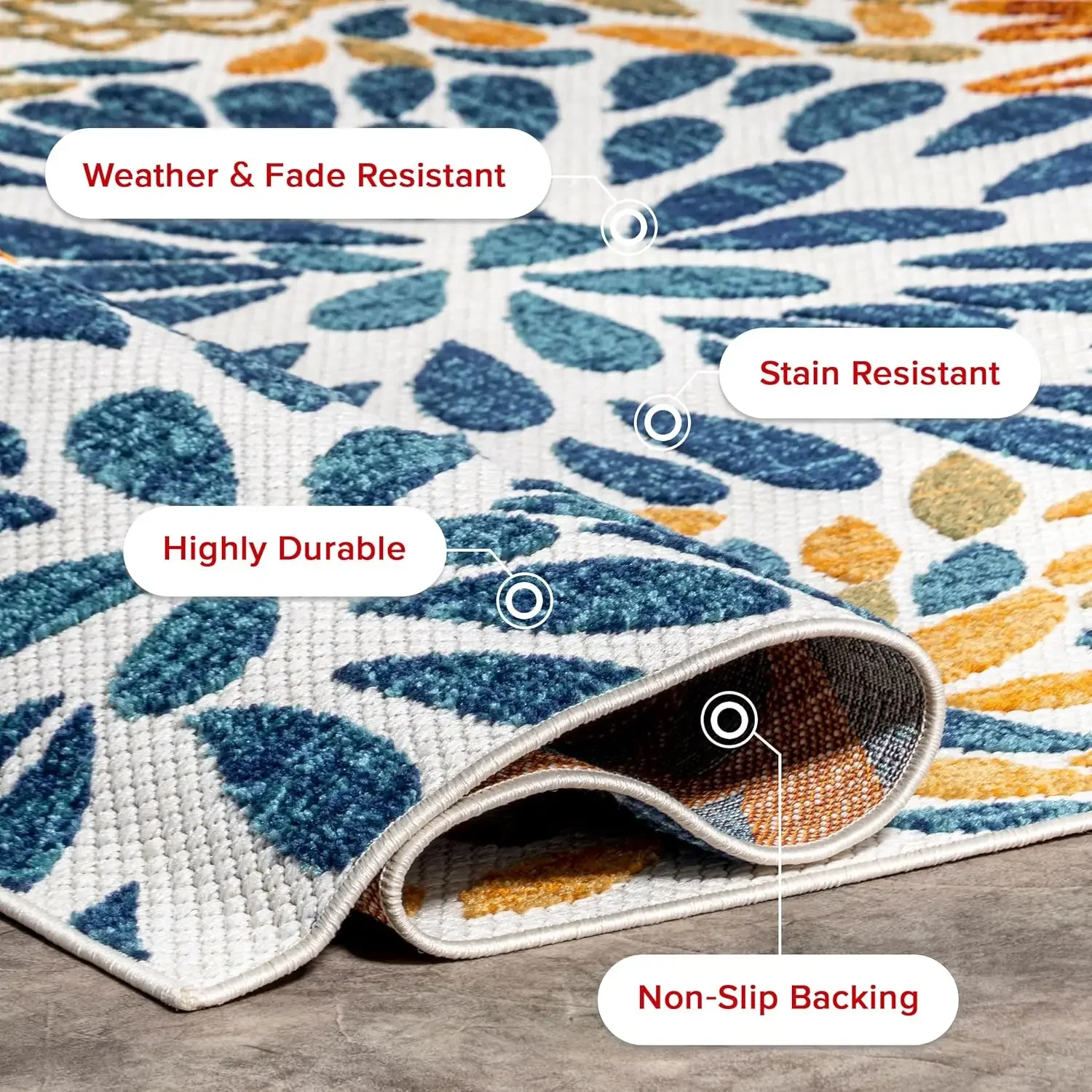 

Monique Floral & Paisley 5x8 Indoor/Outdoor Area Rug for Living Room Patio Deck Front Porch Kitchen, Blue/Multicolor