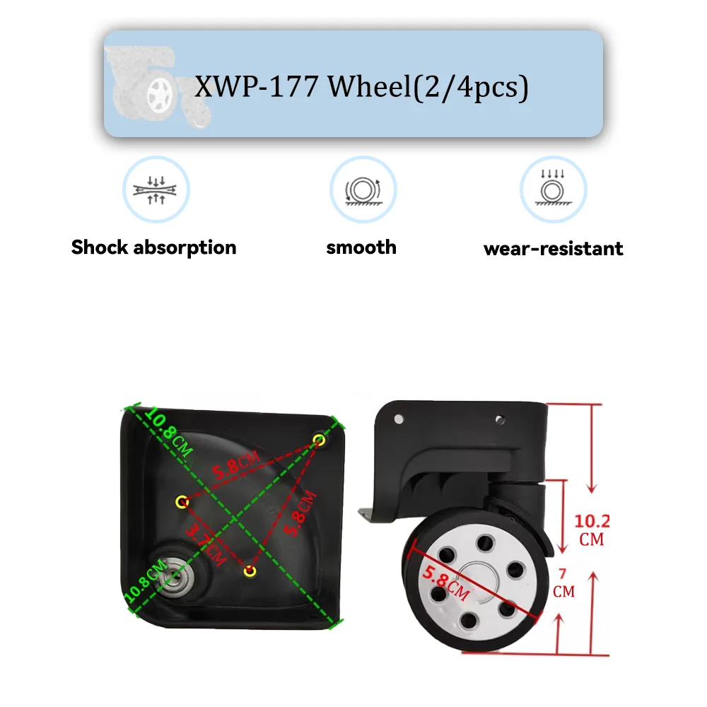 

XWP-177 Universal Wheel Black Replacement Suitcase Silent Smooth Convenient Shock Absorbing Durable Rotating Accessories Wheels