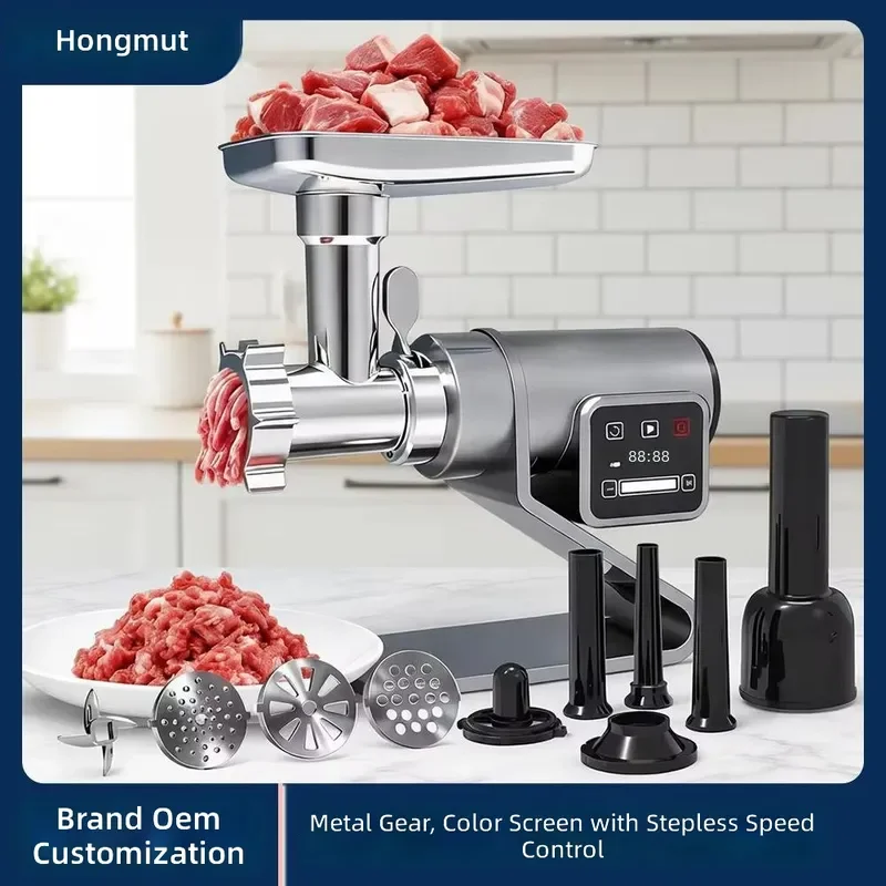 High Power Multifunctional Electric Meat Grinder and Vegetable Dicer with Digital Display for Home Kitchen Use