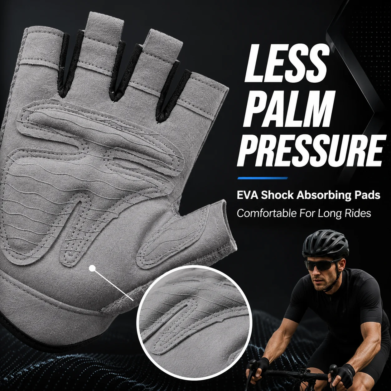 Cycling Gloves Half Finger, Shock Absorbing Bike Gloves with EVA Padded Palm, Breathable Anti-Slip Gloves for Road Bike, MTB,Gy