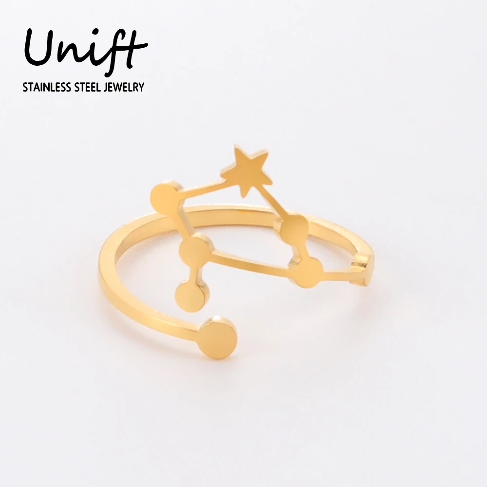 Unift Star Signs Zodiac Rings for Women Stainless Ring Trendy Astrology Jewelry Constellation Leo Virgo Libra Birthday Gift 2024