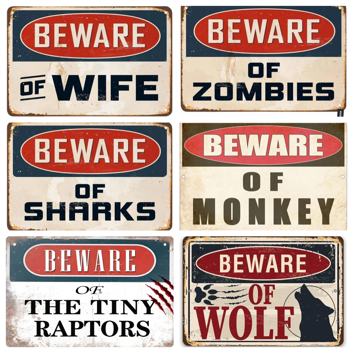 Cautious Zombies Wife Sharks Monkey Joke Humor Tin Sign Vintage Metal Tin Signs Wall Art Decor For Home Bars Clubs Cafes