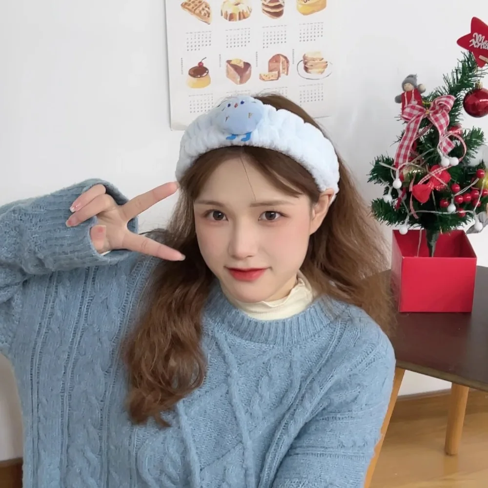 Simpatica fascia assorbente in peluche per cartoni animati, in peluche, per lavare il viso, impermeabile, per trucco, per donna