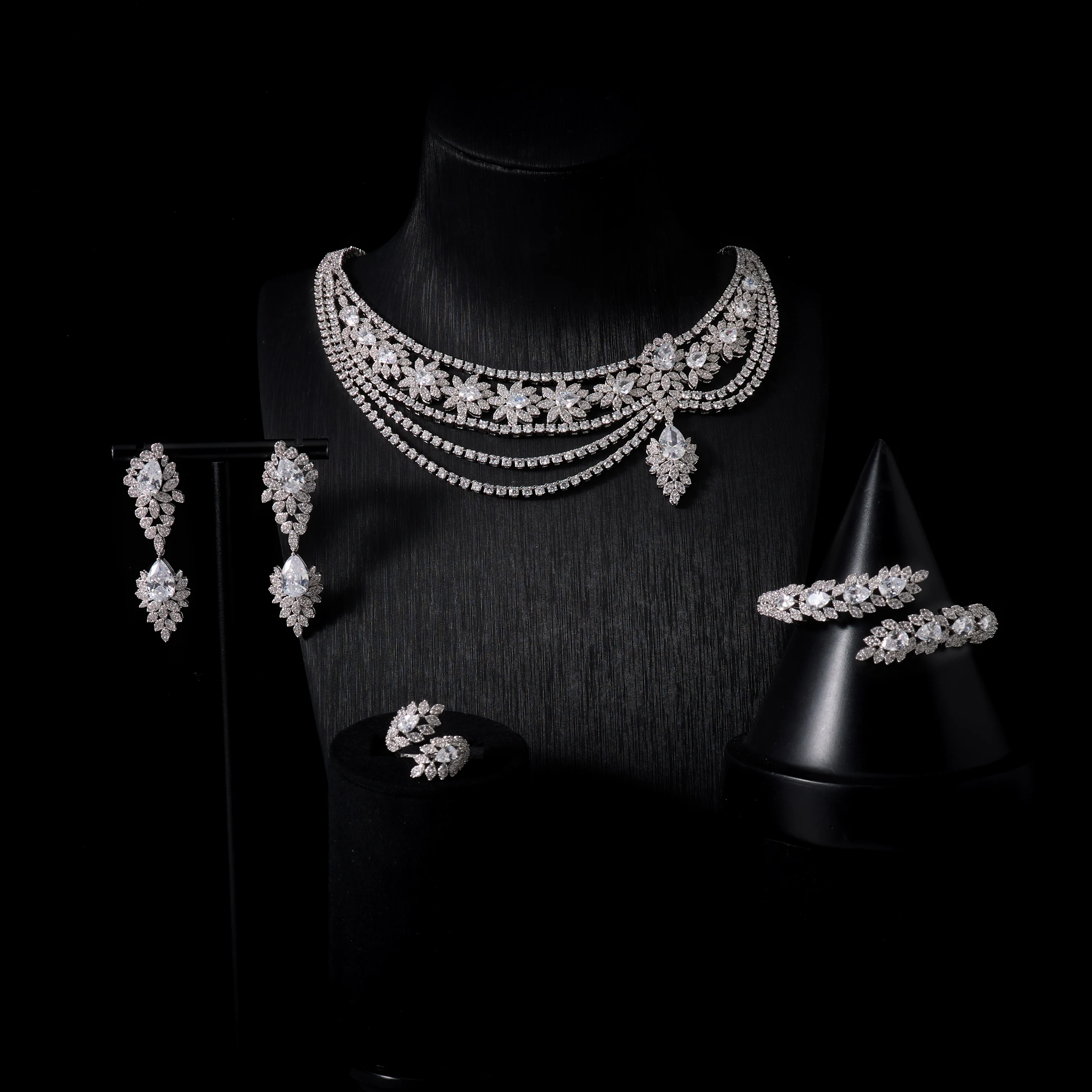 

00056 Роскошный женский комплект украшений с кубическим цирконием, набор для вечеринок и свадеб, подарочный набор, ювелирные изделия