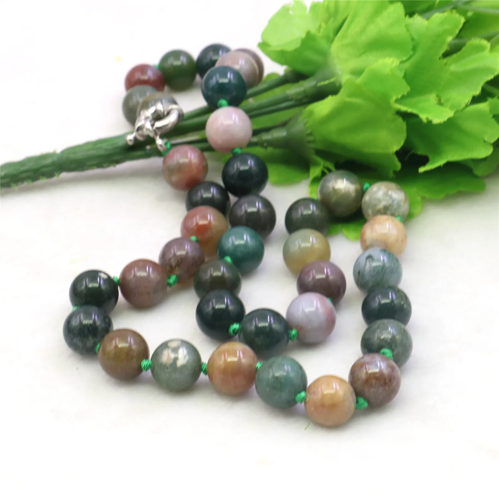 10mm Round Multicolor India Agates Onyx Necklace Natural Stone Hand Made Women Neutral Neckwear DIY Jewelry Making Design