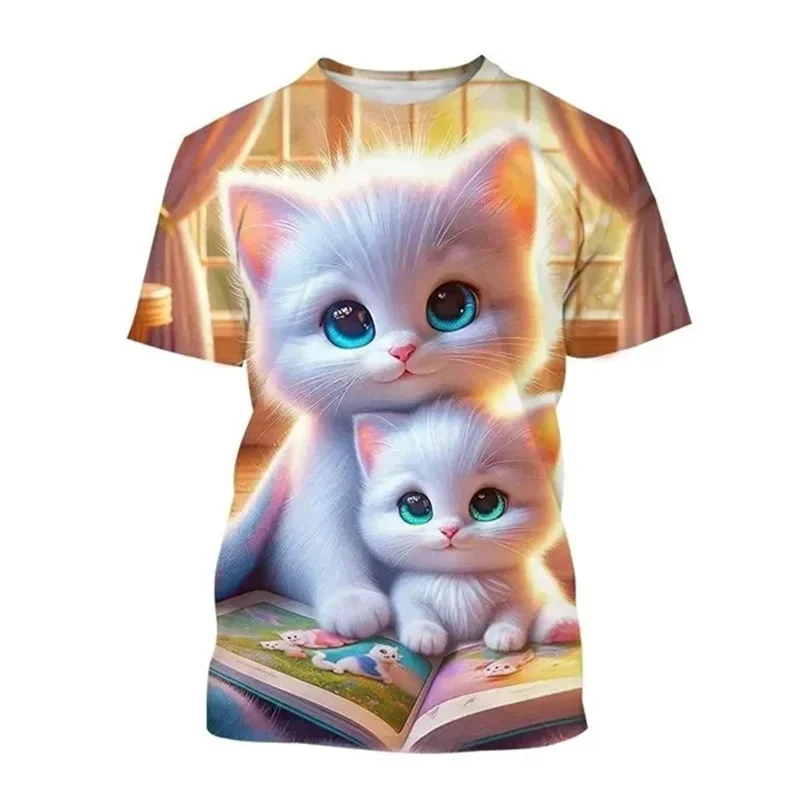 Fashion Cat 3D Printed T Shirt Cute Animal Pet Cats Graphic T-shirt For Men Women Round Neck Short-sleeved Tees Casual Tops