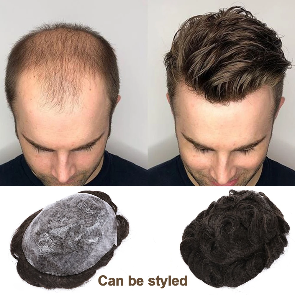 8x10 PU Men Toupee Full 0.1mm Thickness Skin Human Hair Men\'s Capillary Prothesis 130% Density Male Wig Hairpiece for Men