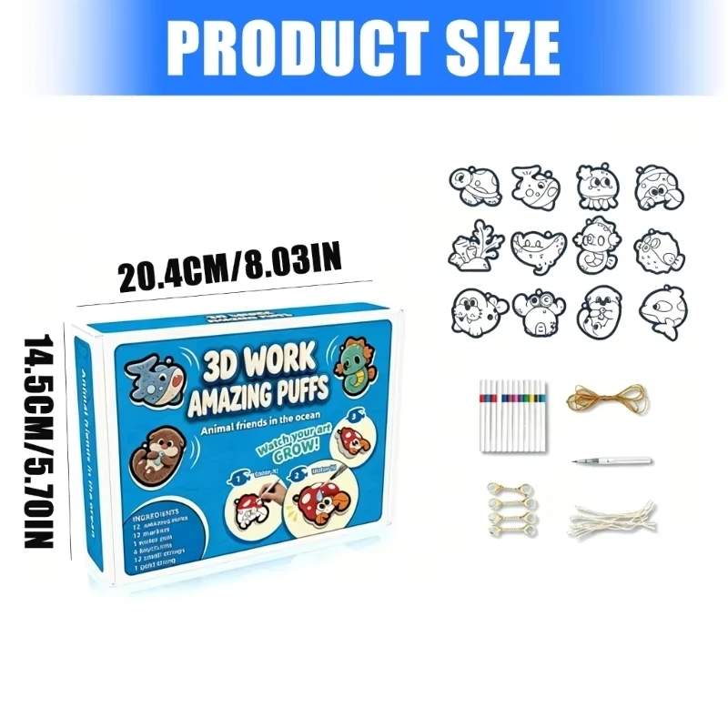 Kids 3D Magical Bubbles Diy Coloring Craft Kit Water-Expanding Drawing Foam Toy Art Painting Toy Gifts for Boys and Girls
