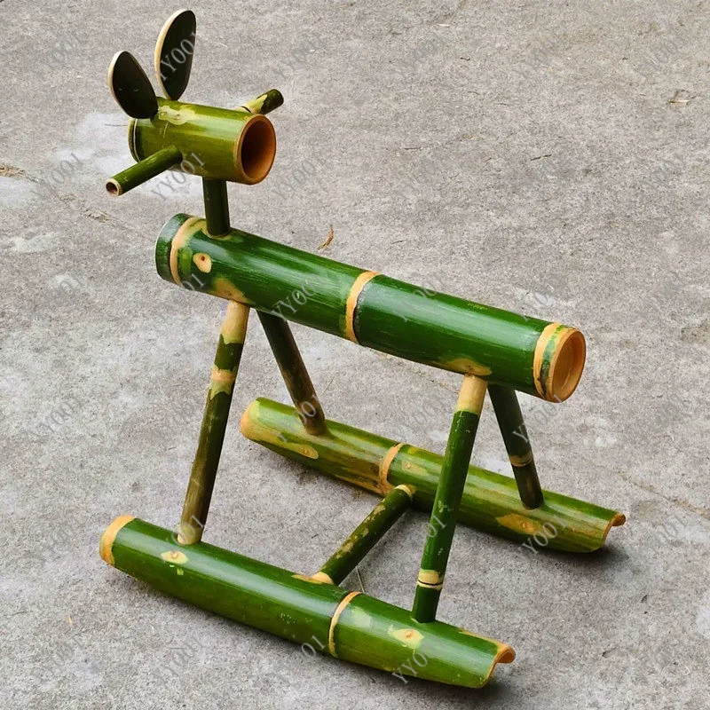Bamboo Rocking Horse Single Bamboo Horse for Kindergarten Kids Outdoor Play Equipment