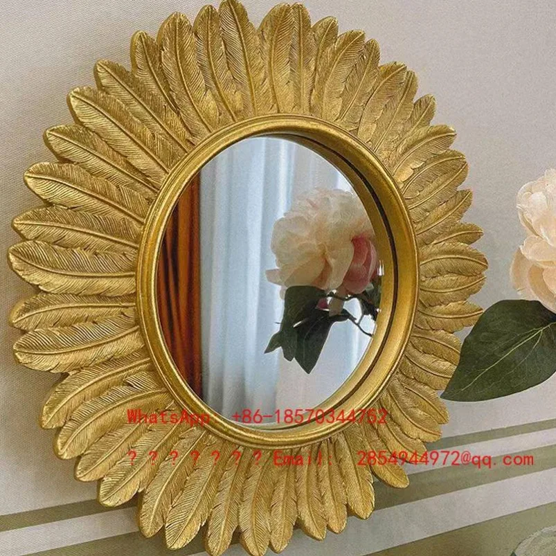 French Retro Classical Light Luxury Resin Engraved Makeup Mirror Oval Wall Hanging