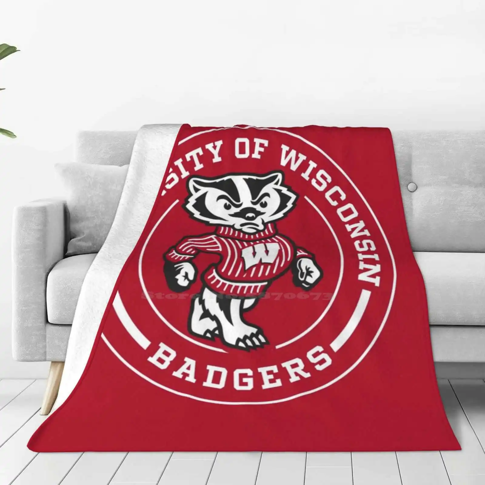 Uw-Madison Circle Super Warm Soft Blankets Throw On Sofa/Bed/Travel Badgers University Of Wisconsin Madison College